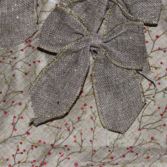 Tan With Red Holly Berry Branches 52 in Tree Skirt With Matching Bows - Picture 4 of 10